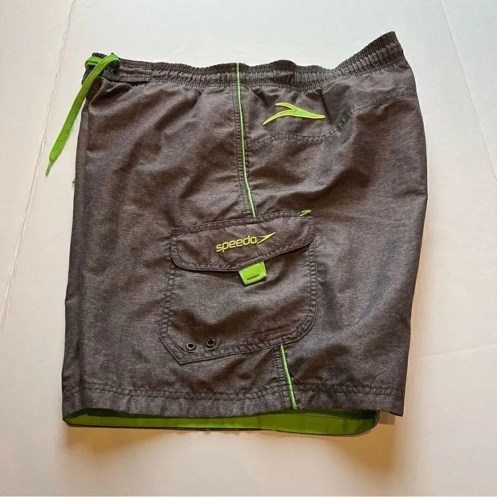 Speedo Men's Swim Trunks Mesh Lining Gray/Lime Green Size Large - Picture 2 of 8